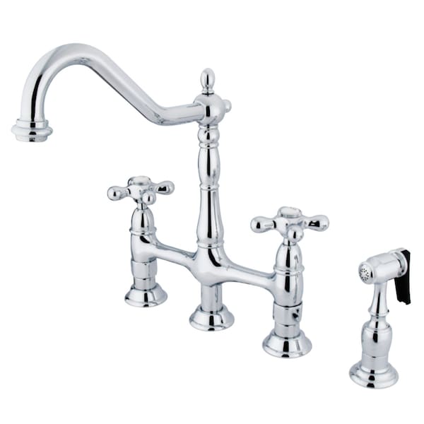 KS1271AXBS Heritage Bridge Kitchen Faucet W/ Brass Sprayer, Chrome